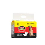 Dono disposable male dog wrap diaper Medium size 10-count 18–25in 45–63cm, yellow product packaging featuring a Labrador with FDA and CE certifications, single pack displayed on white background showing front and side of packaging