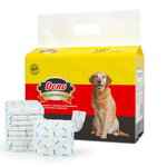 Dono disposable male dog wrap diaper Medium size 10-count 18–25in 45–63cm, yellow product packaging featuring a Labrador, stacked diapers and single bone print diaper with wetness indicator displayed on white background