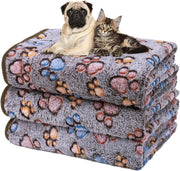 Dono 1 Pack 3 Pet Blankets, Soft Fluffy Fleece Warm Sleep Mat, Paw Print Style, S/M
