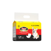 Dono disposable male dog wrap diaper Small size 12-count 12–19in 30–48cm, yellow product packaging featuring a Corgi with FDA and CE certifications, single pack displayed on white background showing front and side of packaging