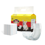 Dono disposable male dog wrap diaper Small size 12-count 30–48cm, yellow product packaging featuring a Corgi, stacked diapers and single bone print diaper displayed on white background